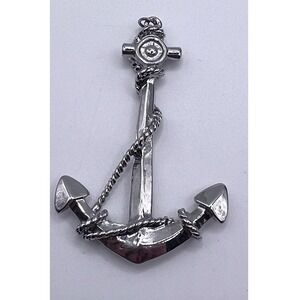 Vintage Silver Tone Anchor Pendant‎ Nautical Rope Design Statement Charm